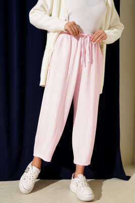 Bel Lastikli Çımalı Loyşa Pantolon Pembe - Pantolon
