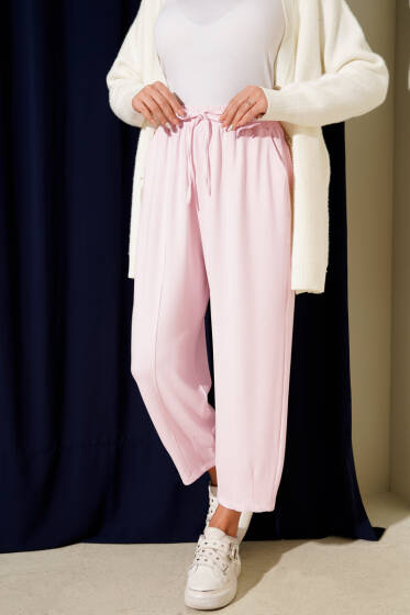 Bel Lastikli Çımalı Loyşa Pantolon Pembe - Yılın Fırsatı