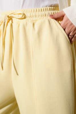 Bel Lastikli Çımalı Loyşa Pantolon Sarı - Pantolon