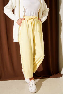 Bel Lastikli Çımalı Loyşa Pantolon Sarı - Yılın Fırsatı