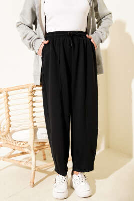 Bel Lastikli Çımalı Loyşa Pantolon Siyah - Pantolon