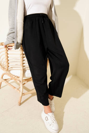 Bel Lastikli Çımalı Loyşa Pantolon Siyah - Yılın Fırsatı