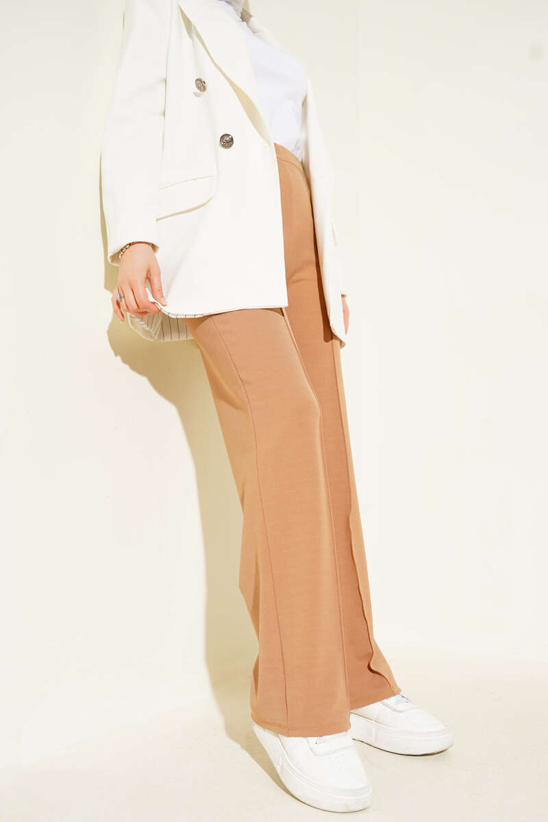 Bel Lastikli Çımalı Pantolon Camel