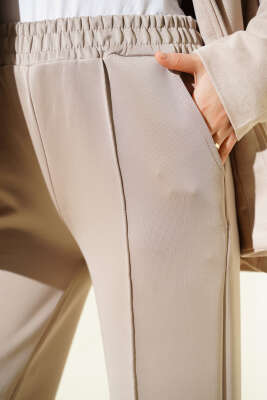 Bel Lastikli Çımalı Scuba Pantolon Bej - Pantolon