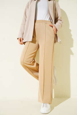 Bel Lastikli Çımalı Scuba Pantolon Camel - Pantolon