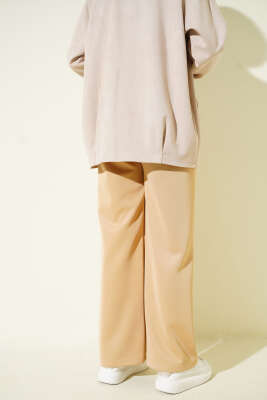 Bel Lastikli Çımalı Scuba Pantolon Camel - Pantolon