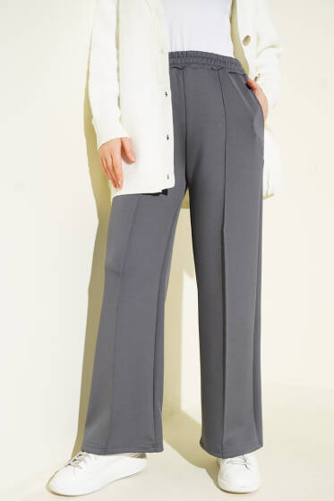 Bel Lastikli Çımalı Scuba Pantolon Füme - Pantolon