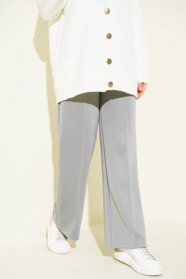 Bel Lastikli Çımalı Scuba Pantolon Gri - Pantolon