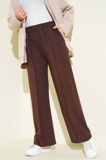 Bel Lastikli Çımalı Scuba Pantolon Kahve - Pantolon