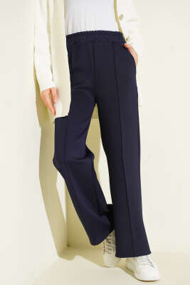 Bel Lastikli Çımalı Scuba Pantolon Lacivert - Pantolon