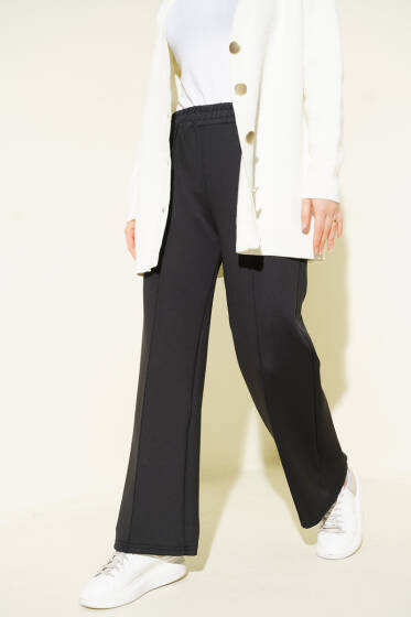 Bel Lastikli Çımalı Scuba Pantolon Siyah - Pantolon