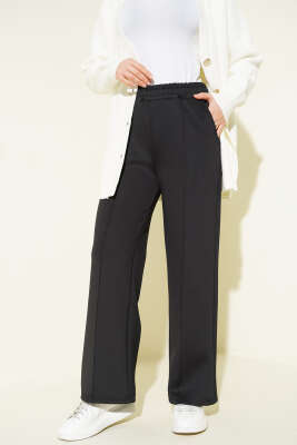 Bel Lastikli Çımalı Scuba Pantolon Siyah - Pantolon