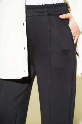 Bel Lastikli Çımalı Scuba Pantolon Siyah - Pantolon