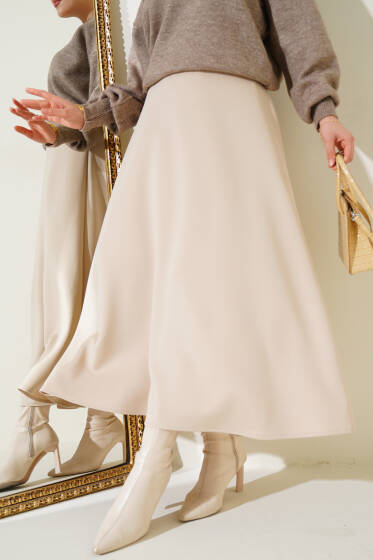 Bel Lastikli Dalgıç Etek Bej - Etek