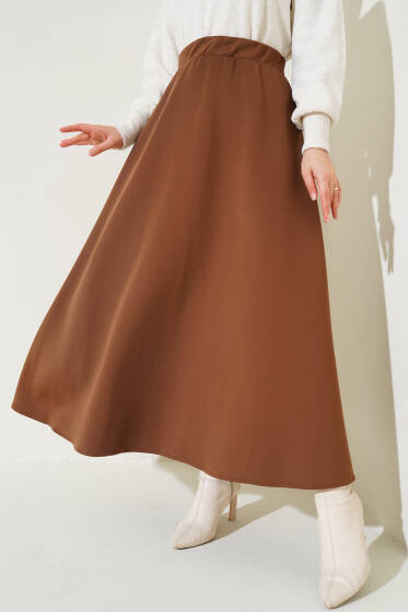 Bel Lastikli Dalgıç Etek Kahve - Etek