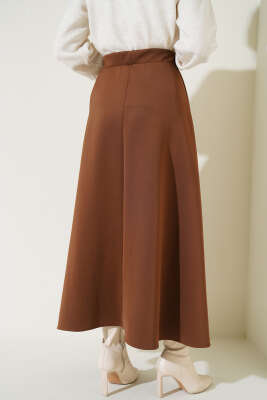 Bel Lastikli Dalgıç Etek Kahve - Uzun Etek