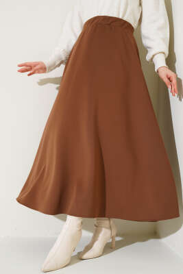 Bel Lastikli Dalgıç Etek Kahve - Uzun Etek