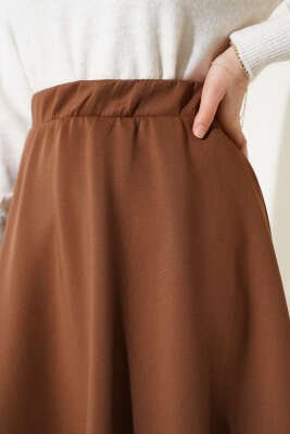 Bel Lastikli Dalgıç Etek Kahve - Uzun Etek