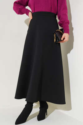 Bel Lastikli Dalgıç Etek Siyah - Uzun Etek