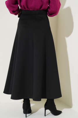 Bel Lastikli Dalgıç Etek Siyah - Uzun Etek