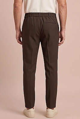 Bel Lastikli Dar Paça Erkek Kumaş Pantolon Acı Kahve - Erkek Pantolon