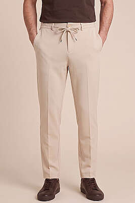 Bel Lastikli Dar Paça Erkek Kumaş Pantolon Bej - ERME