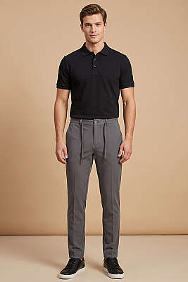 Bel Lastikli Dar Paça Erkek Kumaş Pantolon Füme - Erkek Pantolon