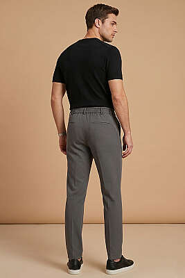 Bel Lastikli Dar Paça Erkek Kumaş Pantolon Füme - Erkek Pantolon