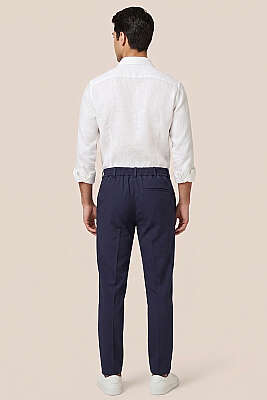 Bel Lastikli Dar Paça Erkek Kumaş Pantolon Lacivert - Erkek Pantolon