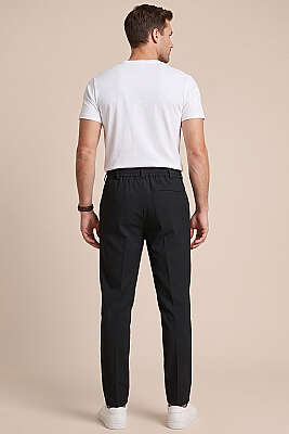 Bel Lastikli Dar Paça Erkek Kumaş Pantolon Siyah - Erkek Pantolon