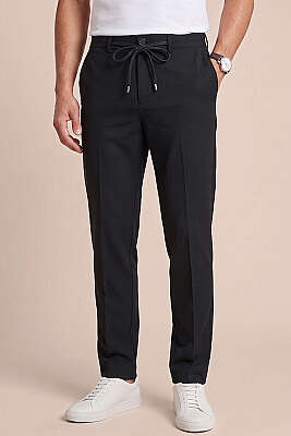 Bel Lastikli Dar Paça Erkek Kumaş Pantolon Siyah - ERME