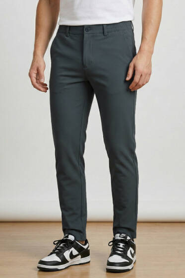 Bel Lastikli Dar Paça Erkek Pantolon Füme - Erkek Pantolon