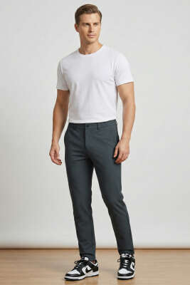 Bel Lastikli Dar Paça Erkek Pantolon Füme - Erkek Pantolon