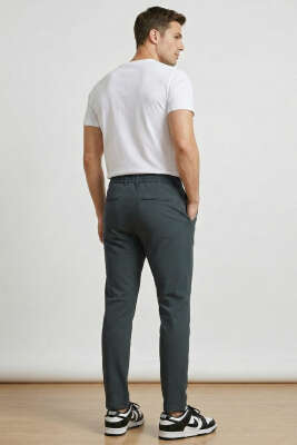 Bel Lastikli Dar Paça Erkek Pantolon Füme - Erkek Pantolon