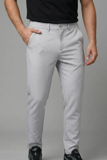 Bel Lastikli Dar Paça Erkek Pantolon Gri - Erkek Pantolon