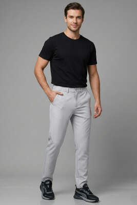 Bel Lastikli Dar Paça Erkek Pantolon Gri - Erkek Pantolon