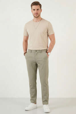 Bel Lastikli Dar Paça Erkek Pantolon Haki - Erkek Pantolon