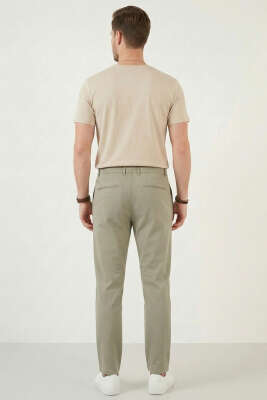 Bel Lastikli Dar Paça Erkek Pantolon Haki - Erkek Pantolon