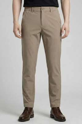 Bel Lastikli Dar Paça Erkek Pantolon Kahve 