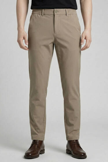 Bel Lastikli Dar Paça Erkek Pantolon Kahve - Erkek Pantolon