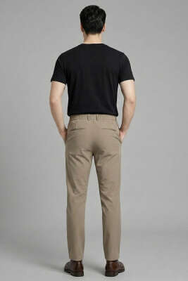 Bel Lastikli Dar Paça Erkek Pantolon Kahve - Erkek Pantolon