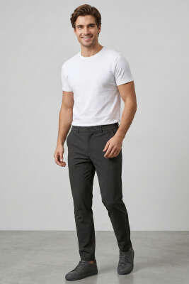 Bel Lastikli Dar Paça Erkek Pantolon Siyah - Erkek T-shirt