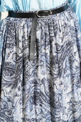 Bel Lastikli Desenli Kemerli Etek Lacivert - Etek