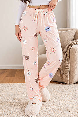 Bel Lastikli Desenli Pijama Alt Asorti 10 