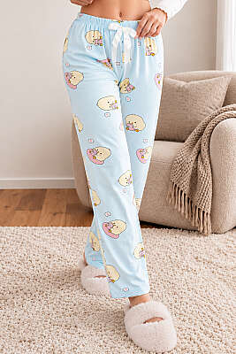 Bel Lastikli Desenli Pijama Alt Asorti 15 