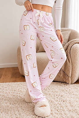 Bel Lastikli Desenli Pijama Alt Asorti 23 
