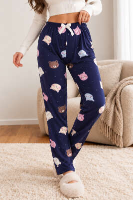 Bel Lastikli Desenli Pijama Alt Asorti 4 