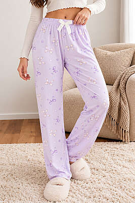 Bel Lastikli Desenli Pijama Alt Asorti 9 