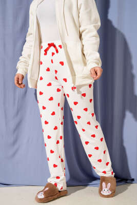 Bel Lastikli Desenli Pijama Altı Beyaz - MANOLYA