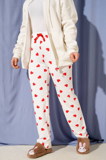 Bel Lastikli Desenli Pijama Altı Beyaz - Pijama